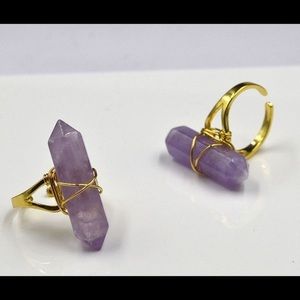 BOGO Gold Tone Silver Plated Amethyst Ring
